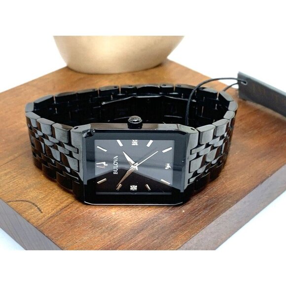 Bulova Men's Watch 98D164 Quartz Diamond Black Dial Steel Quartz CHIPPED CRYSTAL - Picture 9 of 15